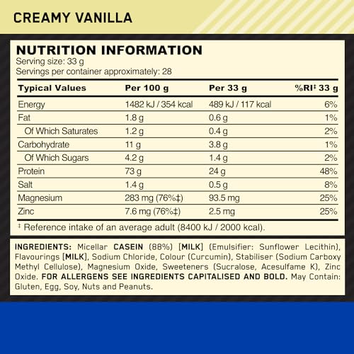 Optimum Nutrition Gold Standard 100% Casein Slow Digesting Protein Powder with Zinc Optimum Nutrition