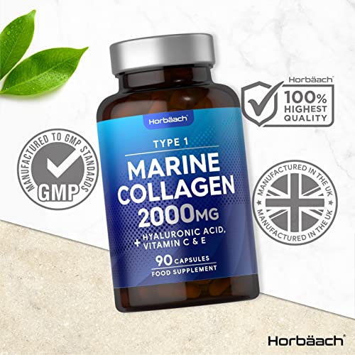 Marine Collagen Capsules | with Hyaluronic Acid, Vitamin C & E | 2000mg | High Strength Type 1 Collagen Horbäach