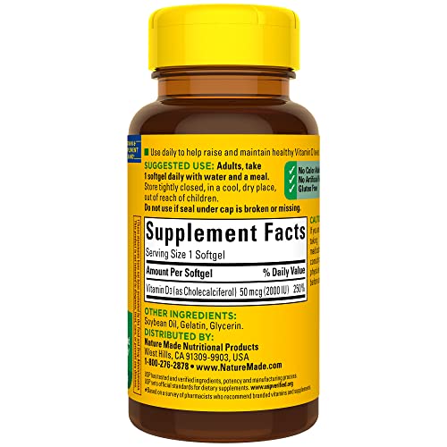 Nature Made Vitamin D3 2000 IU (50 mcg), Dietary Supplement for Bone, Teeth, Muscle Nature Made