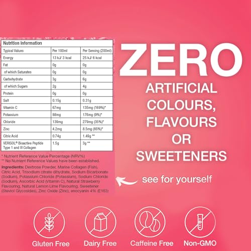 Hydralyte Plus Collagen Effervescent Electrolytes Powder Sachets - 20 Strawberry Lemonade Flavored Sticks Hydralyte