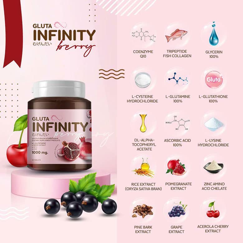 Gluta Infiniy 1000mg L-Glutathione Supplement Tripeptide Fish Collagen L-Glutamine Ascorbic Alizée Spa