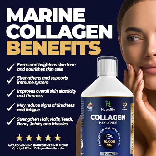 Nutrality Marine Collagen Sugar Free Liquid | Peptides, Hyaluronic Acid, Silica, Biotin, 10000mg Type 1 Nutrality