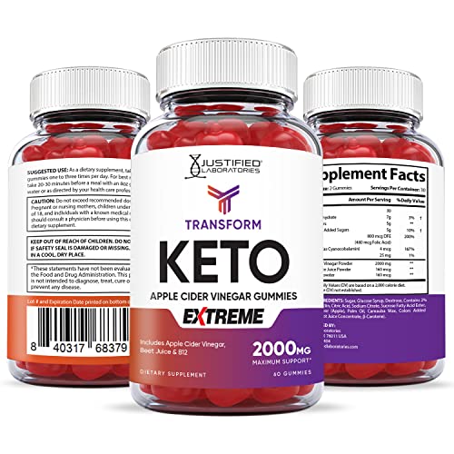 Transform Keto ACV Gummies Extreme Formula 2000MG Vegan Non GMO with Pomegranate Justified Laboratories