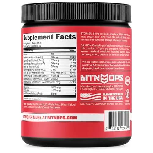 MTN OPS Enduro Nitric Oxide Supplement & Stim-Free Pre Workout - 30 Servings - with Magnesium Citrate, Beet Root Powder, Niacinamide, L Arginine & L Citrulline - Pink Lemonade Flavor
