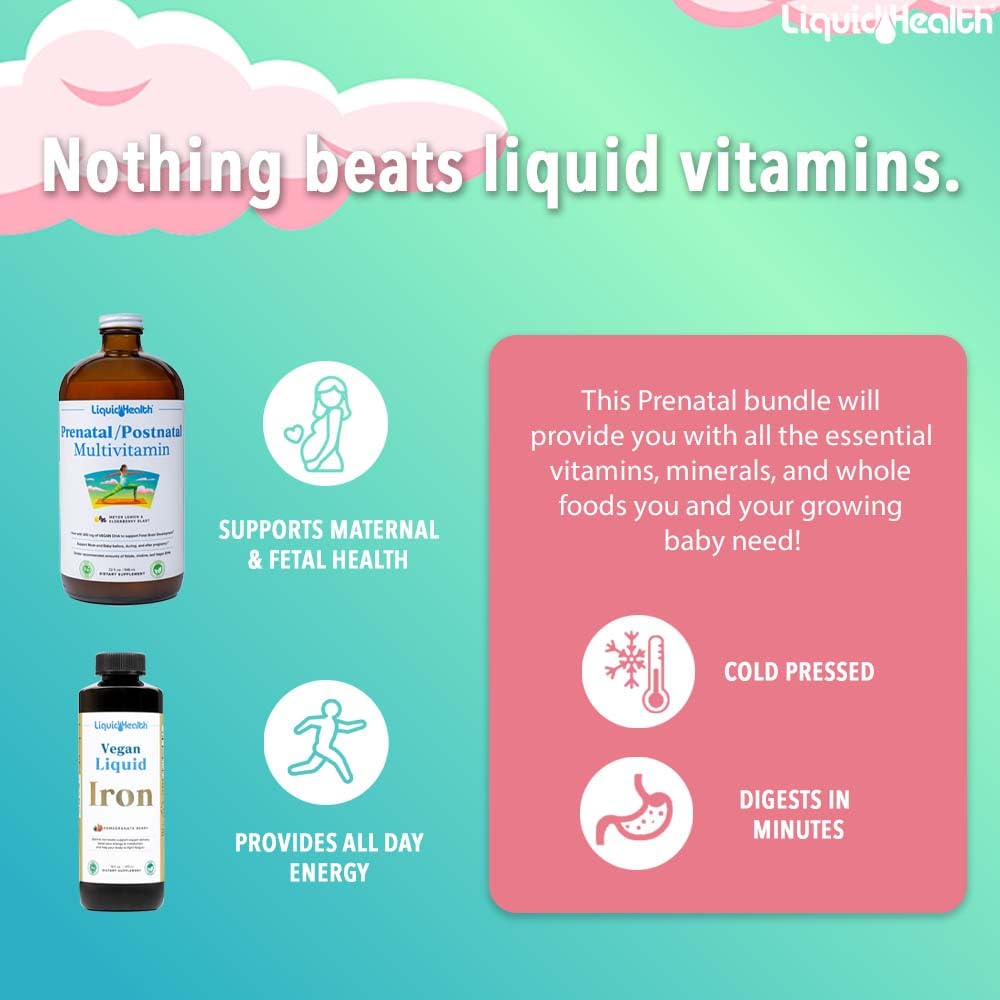 LIQUIDHEALTH Prenatal Baby Booster Pregnancy Vitamin Bundle - Vegan Women's Prenatal Multivitamin