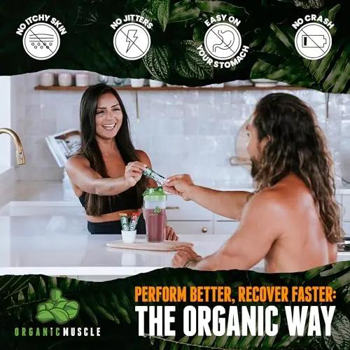 Organic Muscle Superfood Pre Workout Powder for Men & Women, Passionfruit Guava (15 Packets) - USDA Organic Supplement - Vegan, Natural, Plant-Based & Low Caffeine Energy Powder