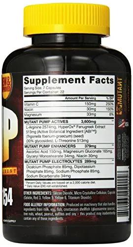Mutant Pump – Pre-Workout Capsules, Gives You The Insane Pump You Demand, with Tested Levels of The Key Vasodilating/Nitric Oxide Inducing Ingredients - 154 Capsules Per Bottle