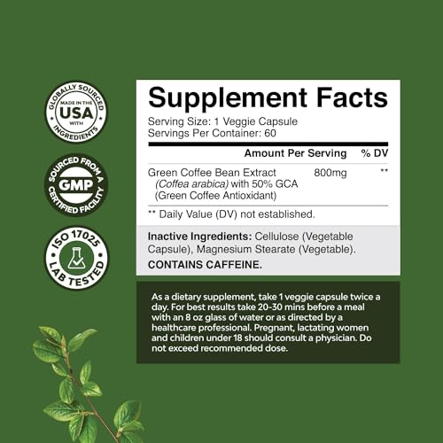 Pure Green Coffee Bean Extract - 800 mg Green Coffee Extract Caffeine Energy Pills Bio Sense
