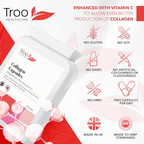 Troo Marine Collagen Supplement - 60 High Strength Capsules 1200mg Serving - Hydrolysed Marine Collagen Peptides with Vitamin C Troo Health Care