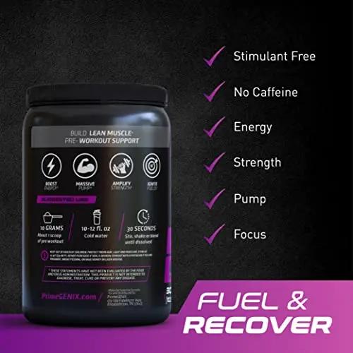 PrimeGENIX Stimulant-Free Pre Workout Powder for Men and Women - Energy Boost Drink with Beta Alanine, L Citrulline - Made in USA, 30 Servings