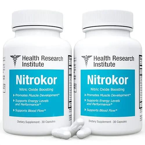 Nitrokor - Nitric Oxide Boosting - New Improved Formula - 2 Bottles 60 Capsules