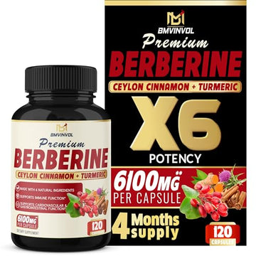 BMVINVOL Premium Berberine HCl 6-in1 Equivalent 6100mg - 120 Capsules - Plus Ceylon