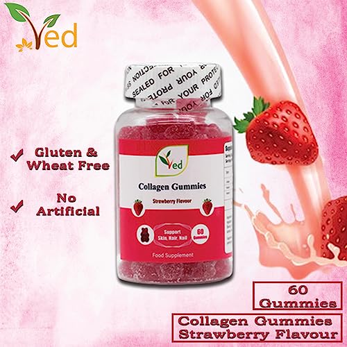 Ved Collagen Gummies; Chew Gummies Strawberry Flavour, Raw Unfiltered Collagen Gummies Ved