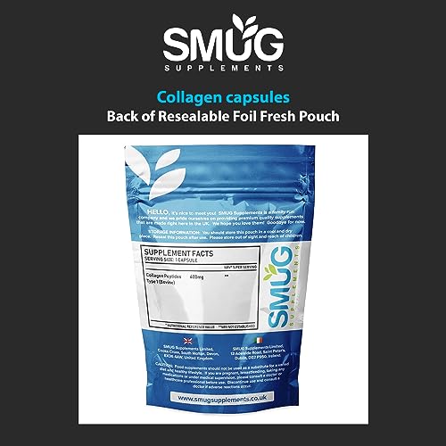 SMUG Supplements Collagen Capsules - 60 High Strength 400mg Pills - Promotes Healthy Skin SMUG Supplements