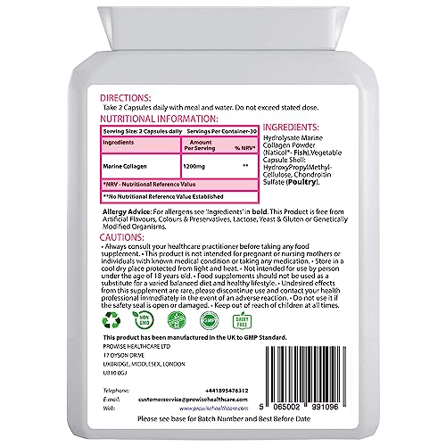 Marine Collagen Type 1 and Type 2 1200mg - 60 Capsules | UK Manufactured PH PROWISE Healthcare