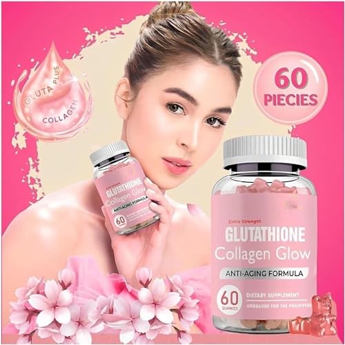Glutathione Collagen Gummies,Glutathione Collagen Glow Gummies for Dark Spot,60 Pieces Pelinuar