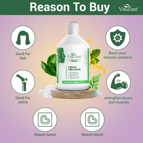 VitaZam Vegan Collagen Liquid 5000mg Hydrolyzed Collagen Peptides for Women VitaZam