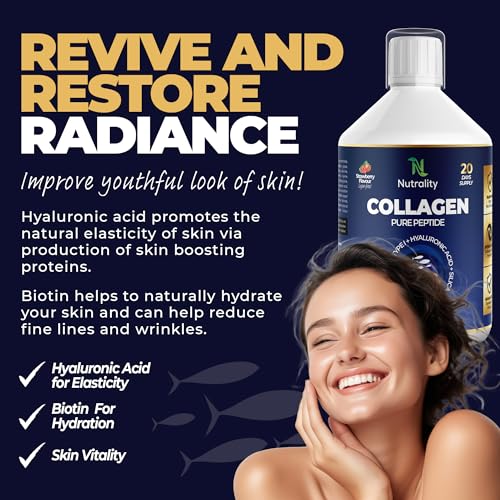 Nutrality Marine Collagen Sugar Free Liquid | Peptides, Hyaluronic Acid, Silica, Biotin, 10000mg Type 1 Nutrality