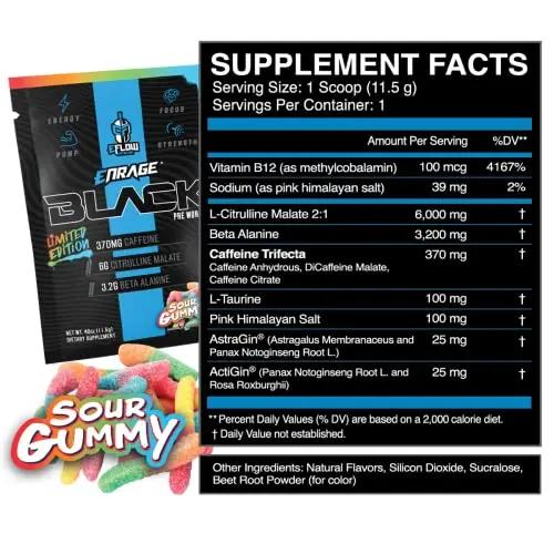 eFlow Nutrition ENRAGE Black Preworkout Sample Packs - Travel Packs - High Stim Energy, Pump, Strength, Endurance, Focus, Nootropic formula - Variety (6 Packs)
