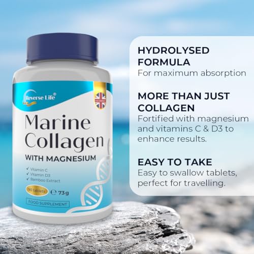 Reverse Life Powerful Marine Collagen Tablets 1800mg with Vitamin C & Vitamin D3 + Magnesium Reverse Life
