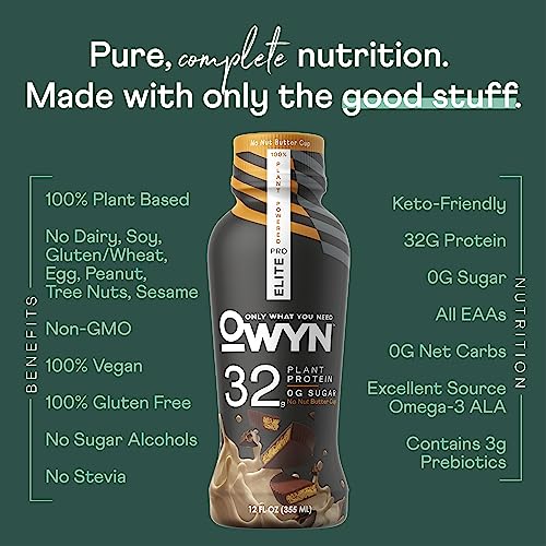 Pro Elite Vegan Plant-Based High Protein Keto Shake, No Nut Butter Cup, Zero Sugar OWYN Only What You Need