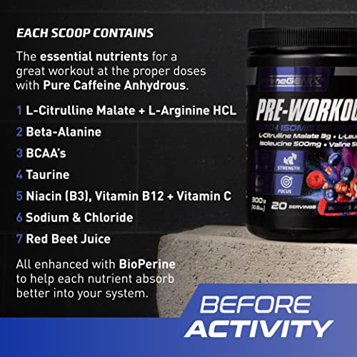 PrimeGENIX Pre-Workout+ Berry Blast Flavor | Max Performance | Boost Energy | Made in USA, 20 Servings
