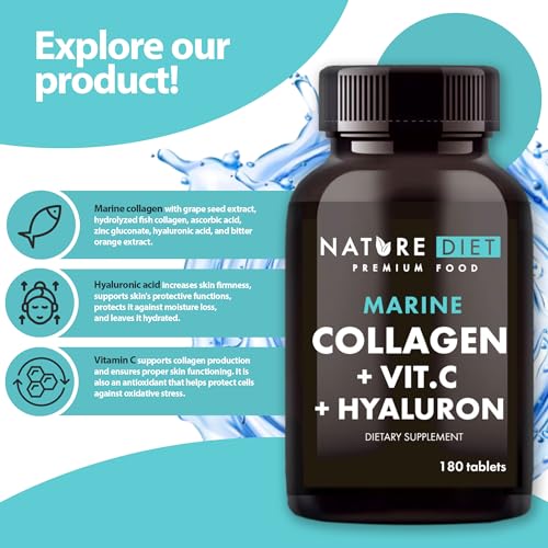 Nature Diet - Marine Collagen with Hyaluronic Acid and Vitamin C, 180 tablets, 500 mg , Peptan F , Fish Collagen Nature Diet