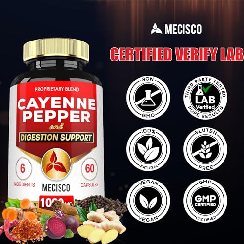Mecisco 6in1 Cayenne Pepper Capsules Organic with Ginger Root, Beet Root, and Black Pepper Mecisco