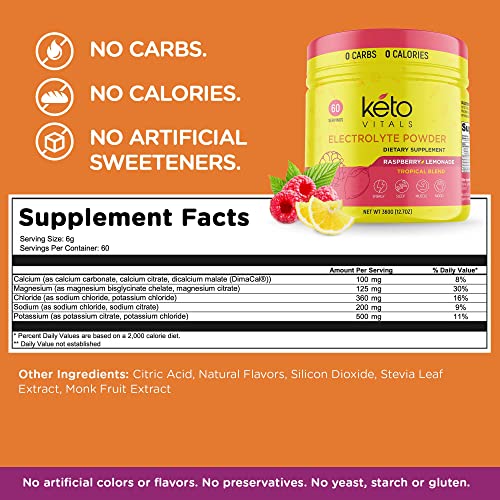 Keto Vitals Electrolytes Powder - Sugar Free Keto Electrolytes Powder with Potassium Keto Vitals