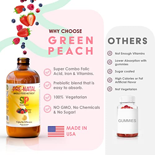 Liquid Prenatal Vitamins with Iron - Natural Folate, Calcium Supplement, Vitamin D, E, B6, Biotin