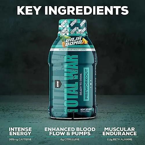 REDCON1 Total War Ready to Drink Preworkout, Strawberry Kiwi - 350mg of Fast Acting REDCON1