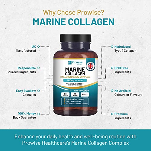 Marine Collagen with Hyaluronic Acid 1100mg | 90 Collagen Capsules High Strength for Women & Men PH PROWISE Healthcare