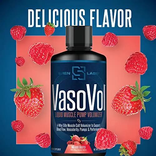 Siren Labs Vaso-VOL Liquid Muscle Pump Volumizer with Agmatine Sulfate - Pre Workout for Men to take Your Workouts to The Next Level with Vascularity and Performance (Mixed Berry)