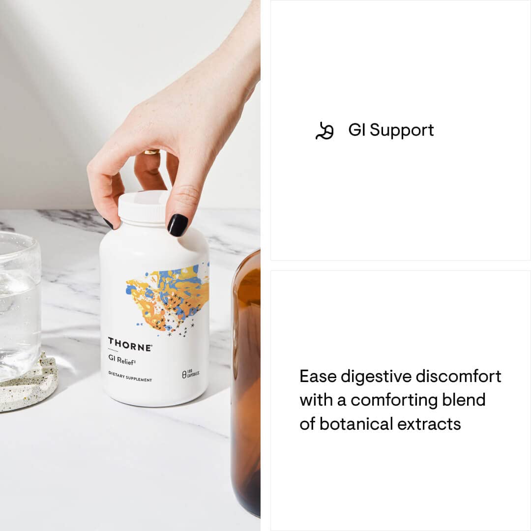 Thorne GI Relief - Digestion Supplement Supports Gut Health & Bloating Relief - Made with Marshmallow Root Extract & Digestive Enzymes - 180 Capsules - 90 Servings Thorne