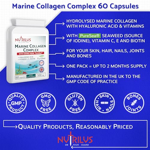 Marine Collagen Complex 60 Capsules 500mg with PureSea Seaweed Providing Iodine Nutrilus