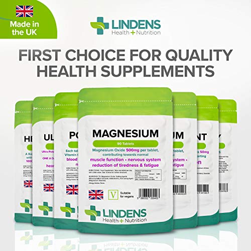Lindens 500mg Magnesium Tablets | 90s 1-a-Day | Made in The UK | Tiredness, Muscle