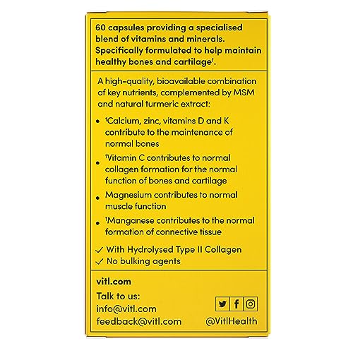 Vitl Bone & Joint Supplement - 60 Capsules - with Calcium, Manganese, Hydrolysed Type II Collagen & Turmeric - Maintenance for Joints, Bones VITL