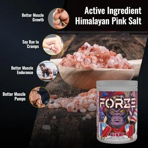 Forze Pre Workout Powder, Beta Alanine, L-Taurine & Dual-Source Caffeine for Sustained Energy. Himalayan Pink Salt, Betaine Anhydrous & L-Citrulline for Pump. No Useless Filler - 14.3 oz (Old Glory)