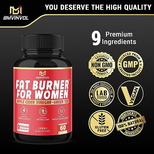 Fat Burner for Women, 9-in-1 Powerful Blend of Apple Cider Vinegar, Green Tea, Garcinia Cambogia