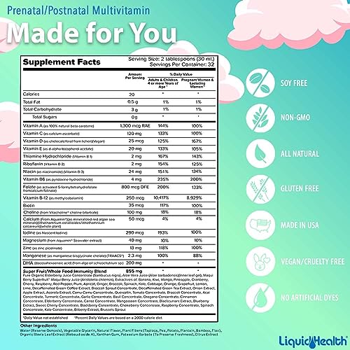LIQUIDHEALTH Prenatal/Postnatal Multiple Liquid Women's Multivitamin with Real Folate LIQUIDHEALTH