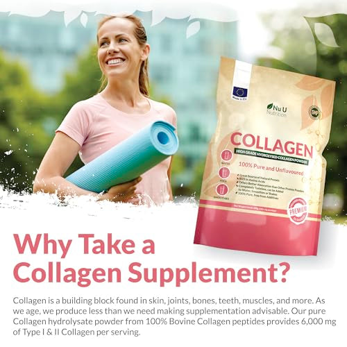 Collagen Powder 600g - 100 Servings - High Grade Pure Bovine 100% - Collagen Peptides Hydrolysate Nu U Nutrition