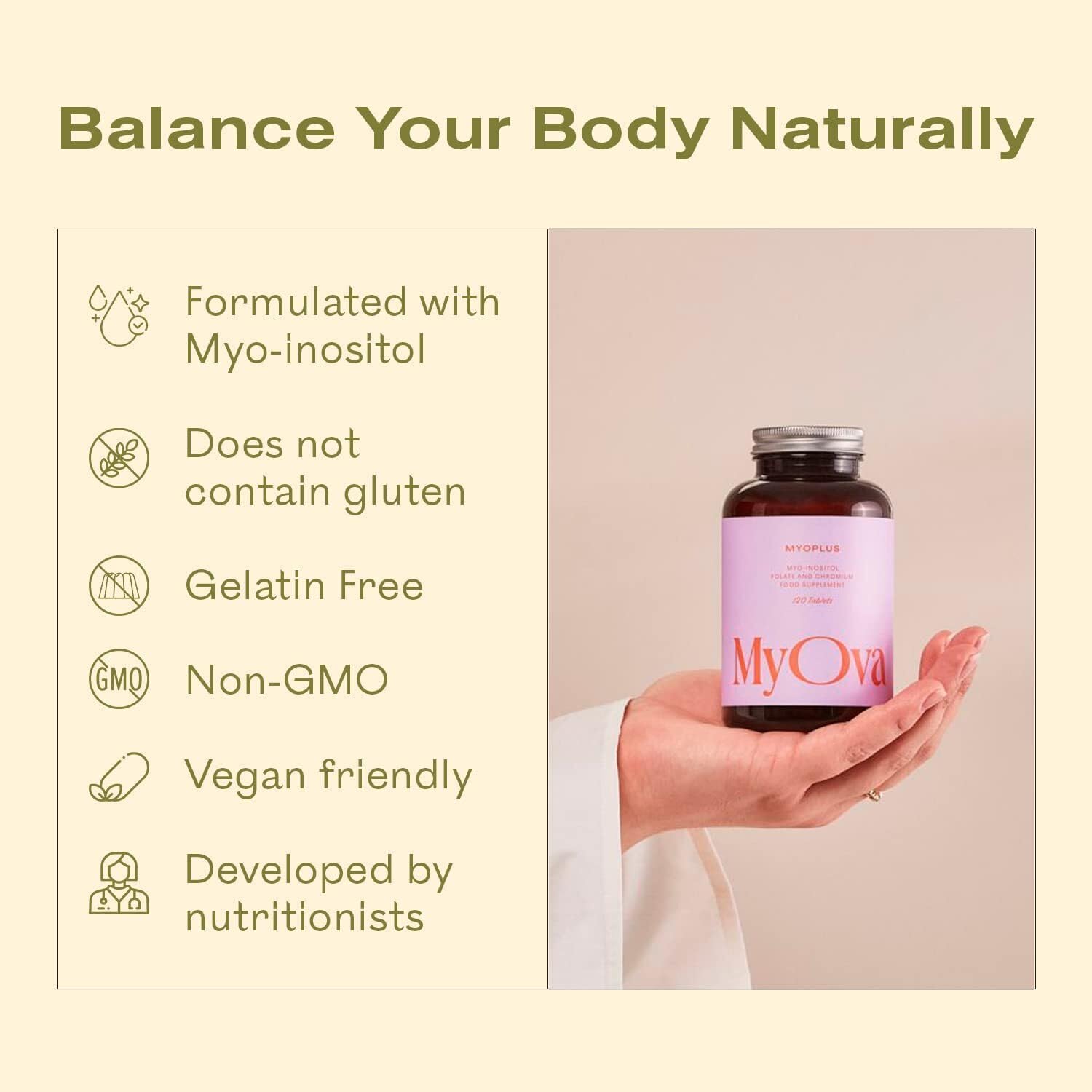Myoplus - Myo-inositol PCOS Supplement - 4000mg Myo-Inositol, 200ug Folate & 100ug MyOva