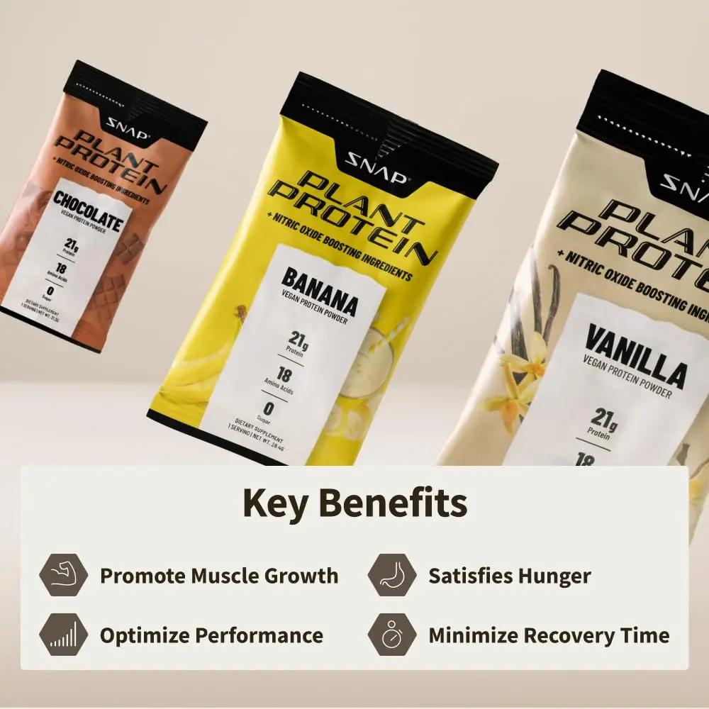 Snap Supplements 100% Plant Based Protein Powder Stick Packs with Nitric Oxide Booster (10 Pack, Variety Pack)