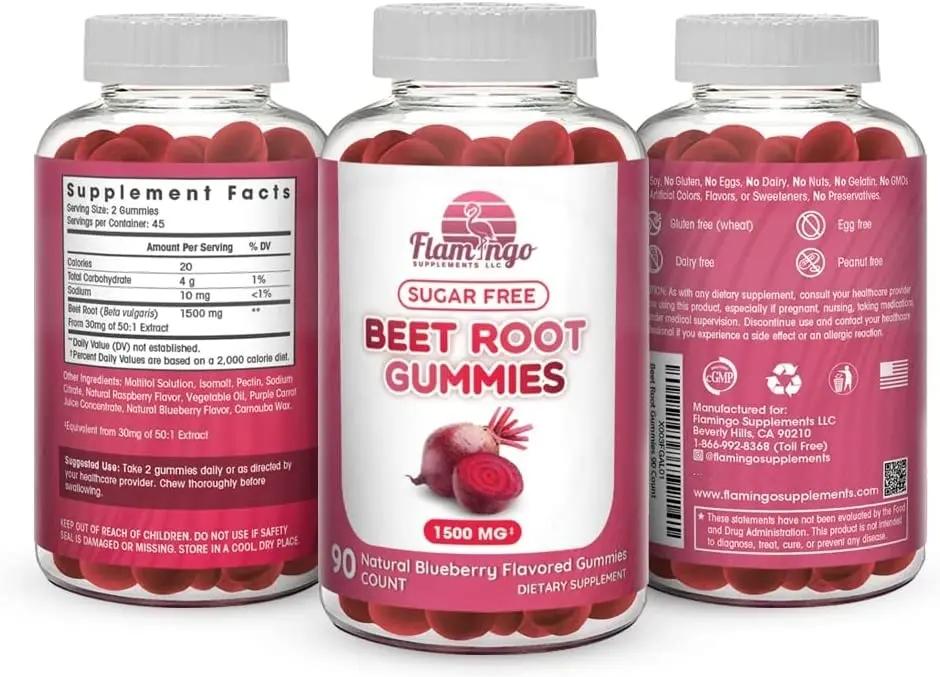 Sugar Free Nitric Oxide Beet Root Gummies (1500 mg)- Beet Root Chewables for Athletic Flamingo Supplements