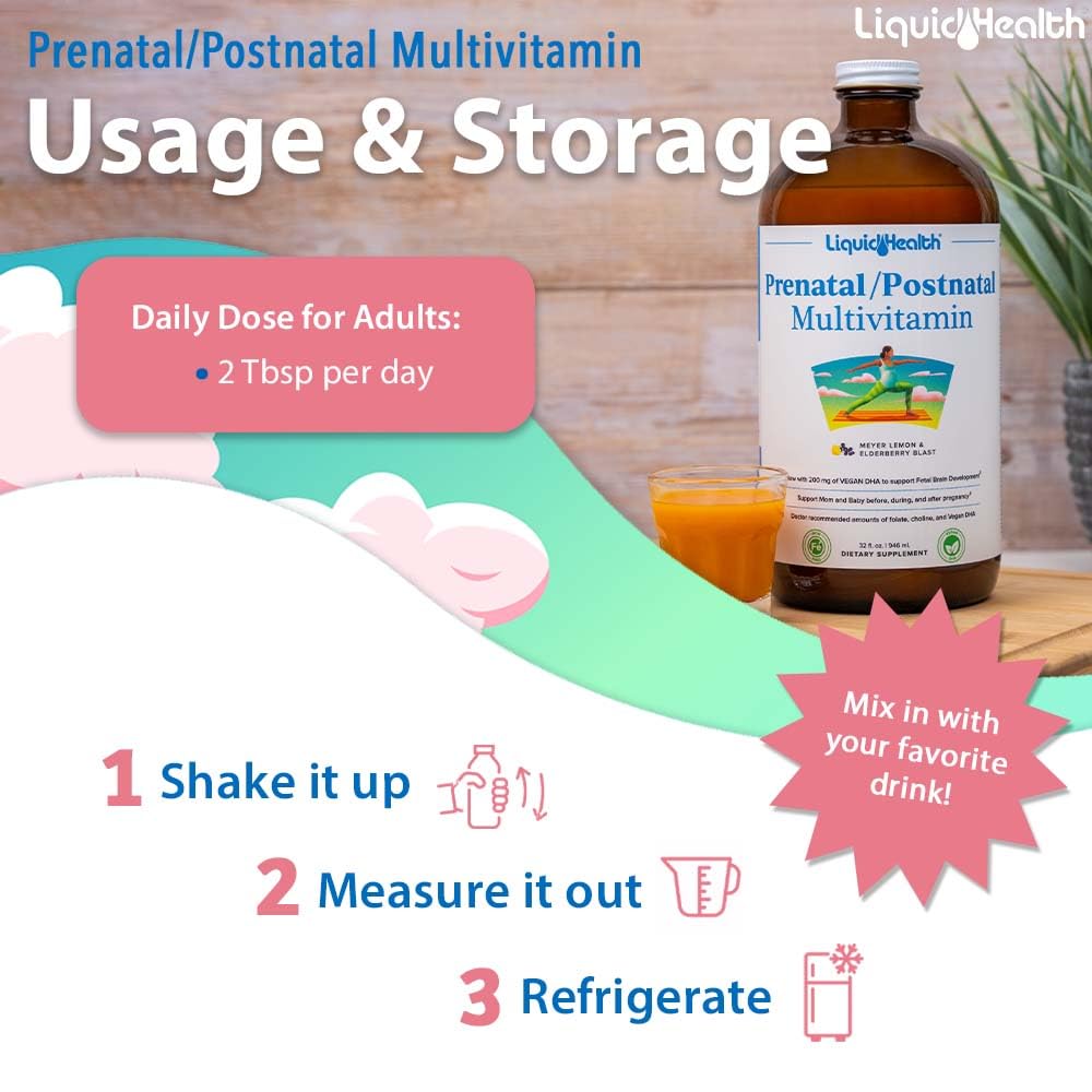 LIQUIDHEALTH Prenatal/Postnatal Multiple Liquid Women's Multivitamin with Real Folate LIQUIDHEALTH
