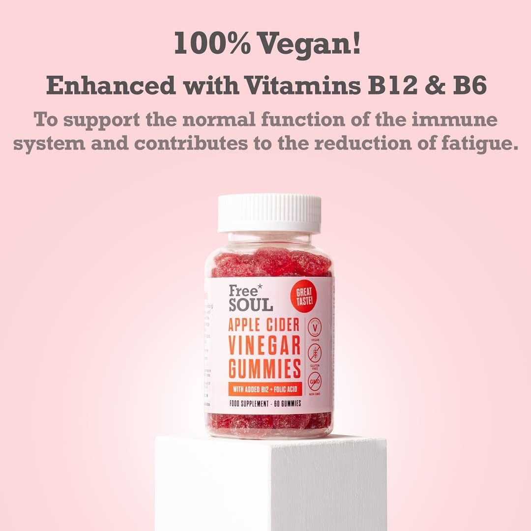Apple Cider Vinegar Gummies with The Mother 1000mg Enhanced with Vitamin B12 & Folic Free Soul