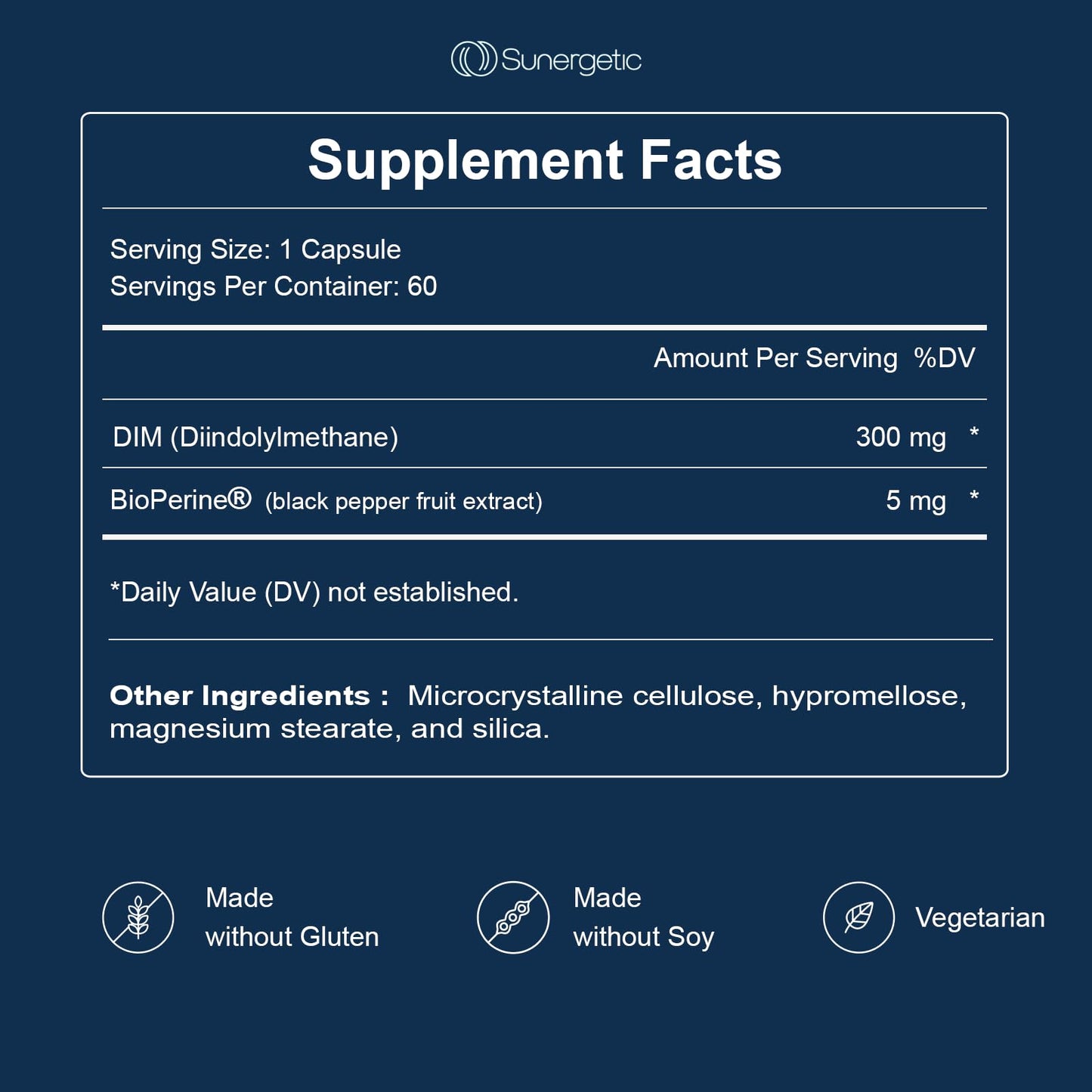 Sunergetic Premium DIM Supplement 300mg - Supports Normal Estrogen Metabolism, Menopause & Healthy