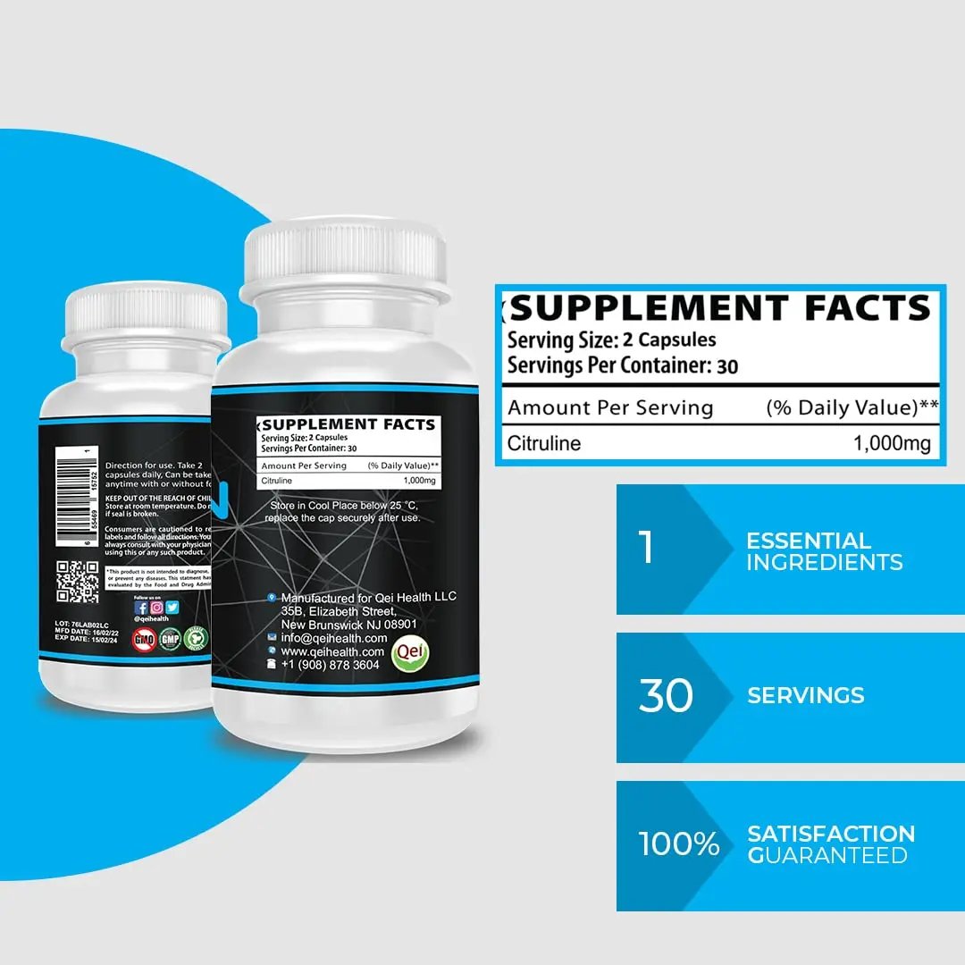 Qei Oxygen (Nitric Oxide) - L-Citrulline a Key Ingredient - Detoxes - Supports Blood Circulation