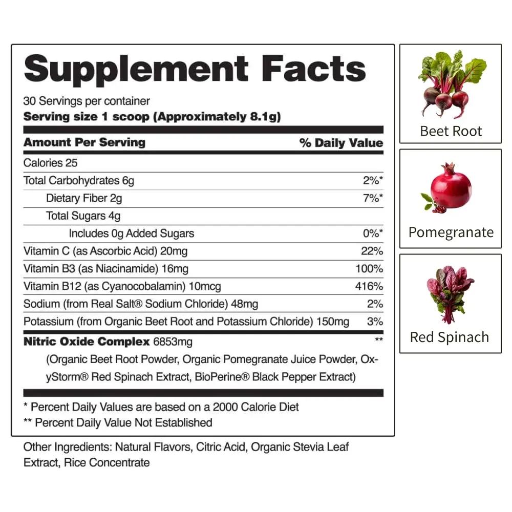 Snap Supplements USDA Organic Beet Root Powder, 3-in-1 Nitric Oxide Supplement, Support Healthy Blood Circulation, 250g (30 Servings, Apple)