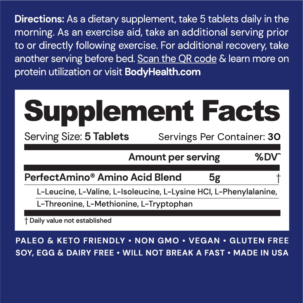 BodyHealth PerfectAmino (150 ct) Easy to Swallow Tablets, Essential Amino Acids Supplement BodyHealth